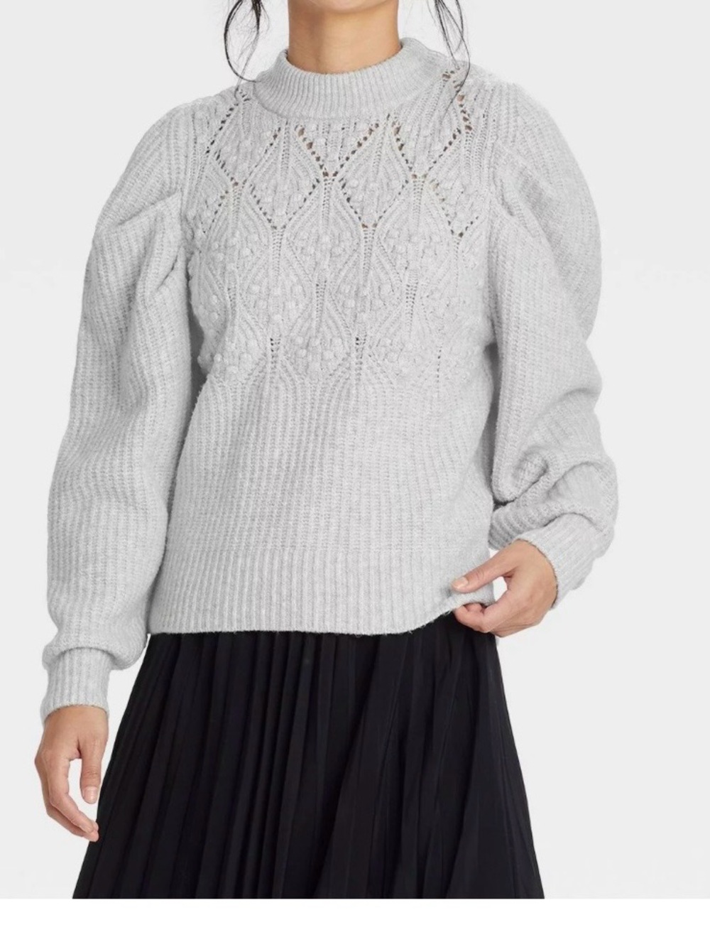 a new day Cream Textured Puff Sleeved LS SOFT Cable Crewneck Sweater 2X NWT
